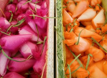 High angle view of vegetables for sale in market