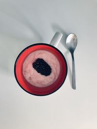 High angle view of breakfast served on table