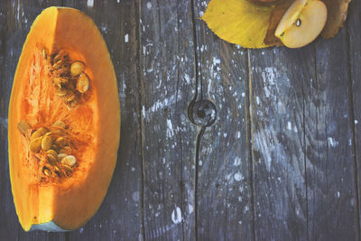 High angle view of pumpkin on table