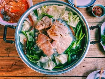 High angle view of food in bowl on table