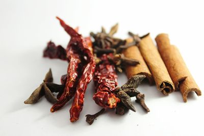 Close-up of meat against white background