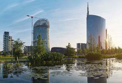 Reflection of buildings in water