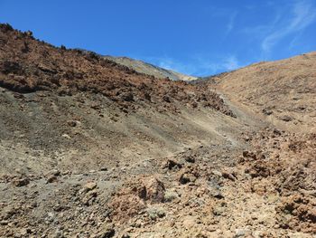 Scenic view of desert against blue sky