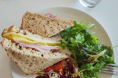 High angle view of bread in plate