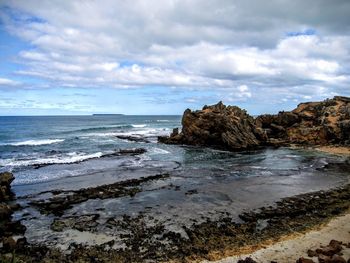 Scenic view of sea against cloudy sky