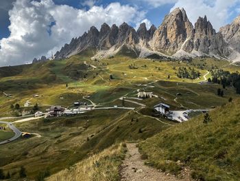 Scenic view of landscape and mountains against sky