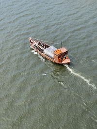 High angle view of boat in sea