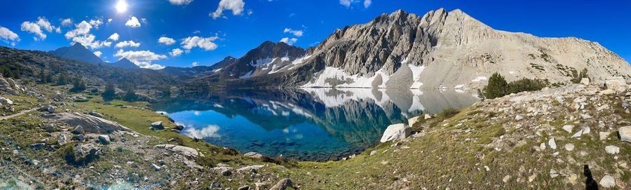 Panoramic view of snowcapped mountains against sky