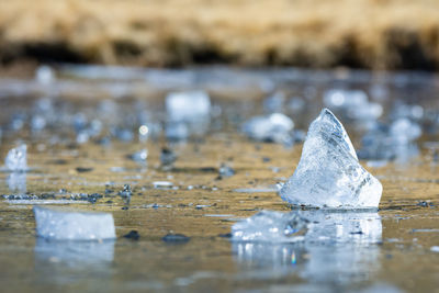 Close-up of frozen water in lake