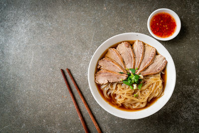 High angle view of food on table