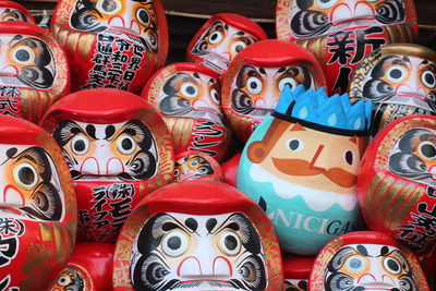 Full frame shot of daruma dolls in takasaki. the foreigner in japan 