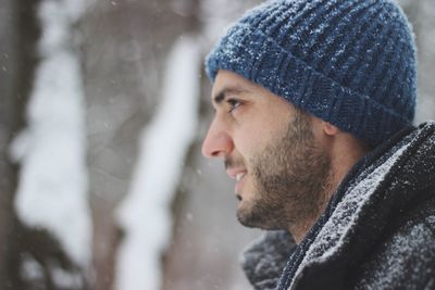 Close-up of baby boy in snow