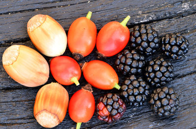 High angle view of fruits on table
