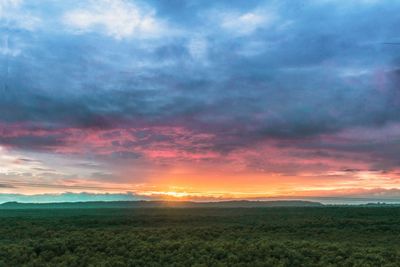 Scenic view of field against sky during sunset