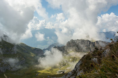 Scenic view of majestic mountains against sky