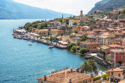 Limone sul garda panoramic view. famous tourist town located in lake garda, italy. 