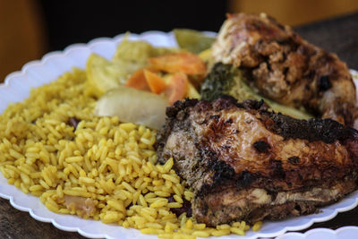 Close-up of food served in plate