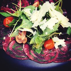 High angle view of fruits in plate