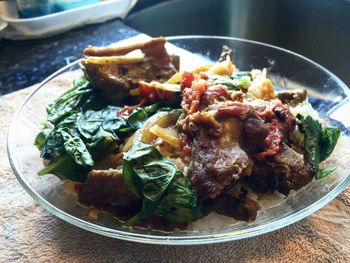 Close-up of food in plate on table