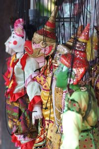 Close-up of multi colored umbrellas