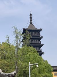 Low angle view of temple building against sky