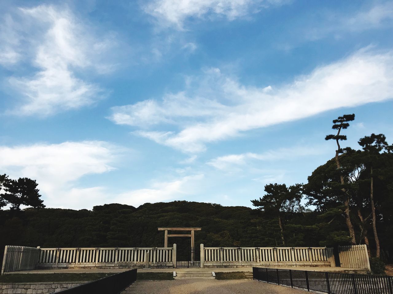 railing, sky, cloud - sky, tree, day, outdoors, no people, built structure, nature, architecture, beauty in nature