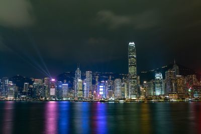 Illuminated buildings in city at night