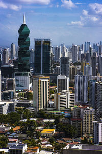 High angle view of buildings in city