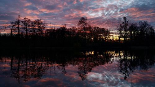 Scenic view of lake against sky during sunset