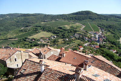 High angle view of townscape against sky