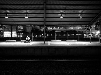 View of railroad station at night