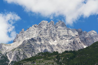 Low angle view of snowcapped mountain against sky