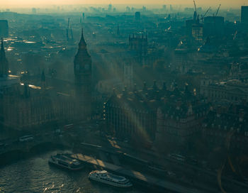 High angle view of buildings in city