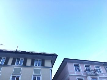 Low angle view of building against clear blue sky