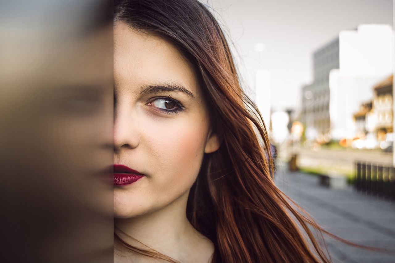 headshot, young adult, person, portrait, looking at camera, young women, close-up, lifestyles, focus on foreground, head and shoulders, front view, human face, indoors, leisure activity, long hair, brown hair, smiling