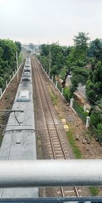 High angle view of railroad tracks against sky