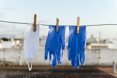 Close-up of clothes drying on clothesline