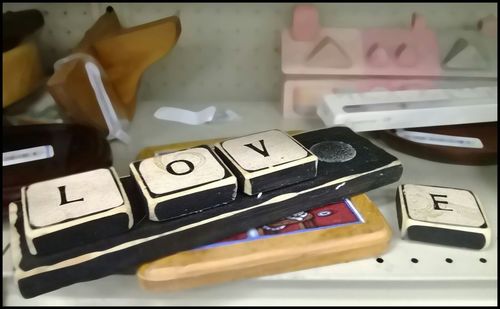 Close-up of objects on table