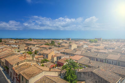 Roofs of old european houses in soft sunlight