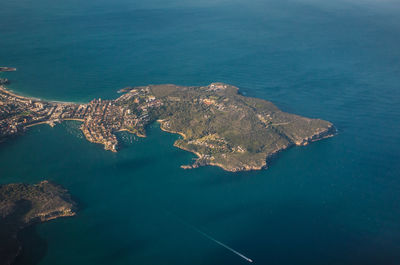 High angle view of sea and island