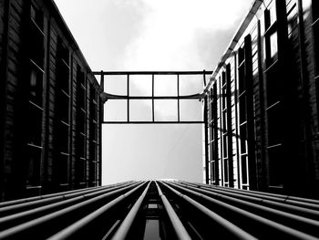 Directly below shot of building against clear sky