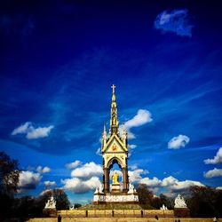 Low angle view of temple against cloudy sky