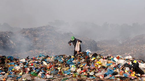 High angle view of people in city