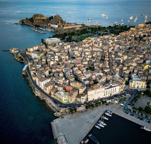 Aerial view of old town of corfu, greece