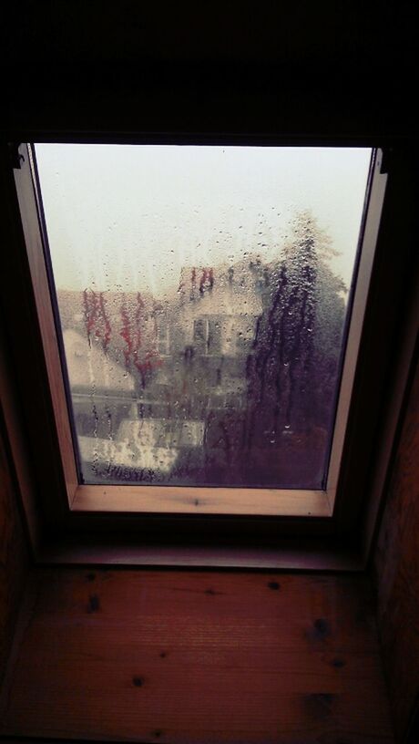 window, indoors, glass - material, transparent, looking through window, glass, water, wet, drop, built structure, architecture, rain, sky, no people, house, season, weather, day, reflection, full frame