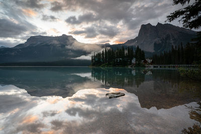 Panoramic image of emerald lake, beautiful landscape of yoho national park, british columbia, canada