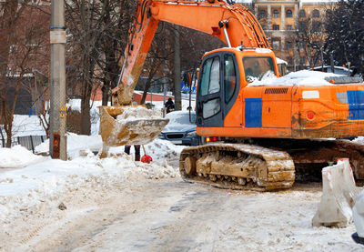 Panoramic shot of construction site during winter