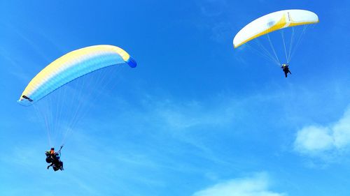 Low angle view of hot air balloons