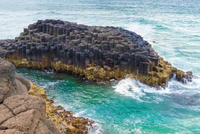 High angle view of rocks in sea