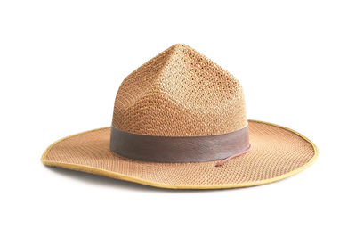 Close-up of hat against white background